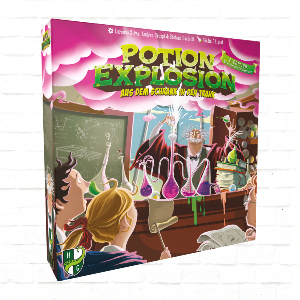 Horrible Guild Potion Explosion 2nd Edition Deutsche Ausgabe Brettspielcover des Familienstrategiespiels für 2 bis 4 Spieler ab 8 Jahren