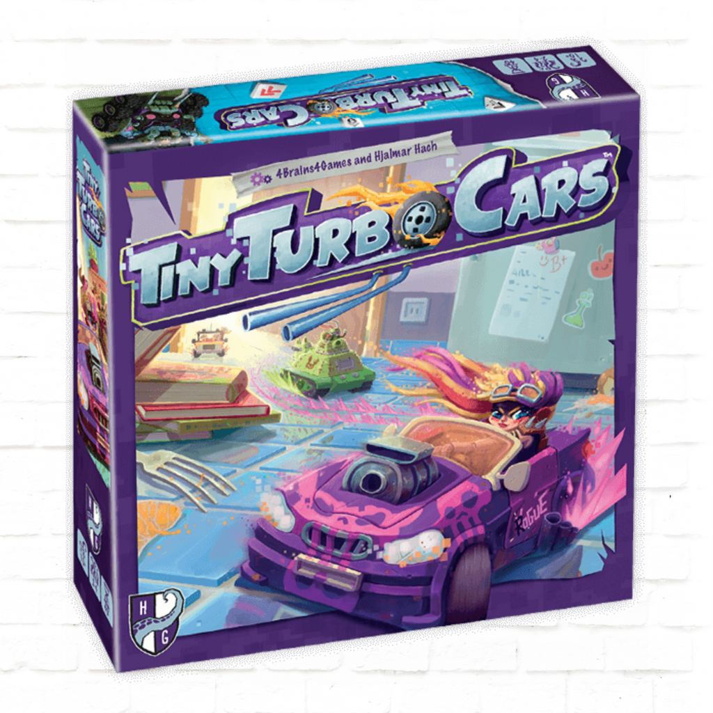 Horrible Guild Tiny Turbo Cars English Edition board game cover of family racing game for 2 to 4 players ages 8 and up