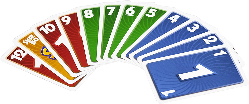 Mattel Skip-Bo International Edition card game playing cards by number and color for 1 to 12 