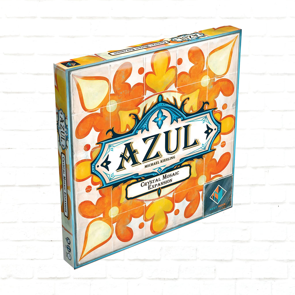 Next Move Games Azul Crystal Mosaic Expansion English Edition 3d cover of board game for 2 to 4 players ages 10 and up playing time 30 to 45 minutes 