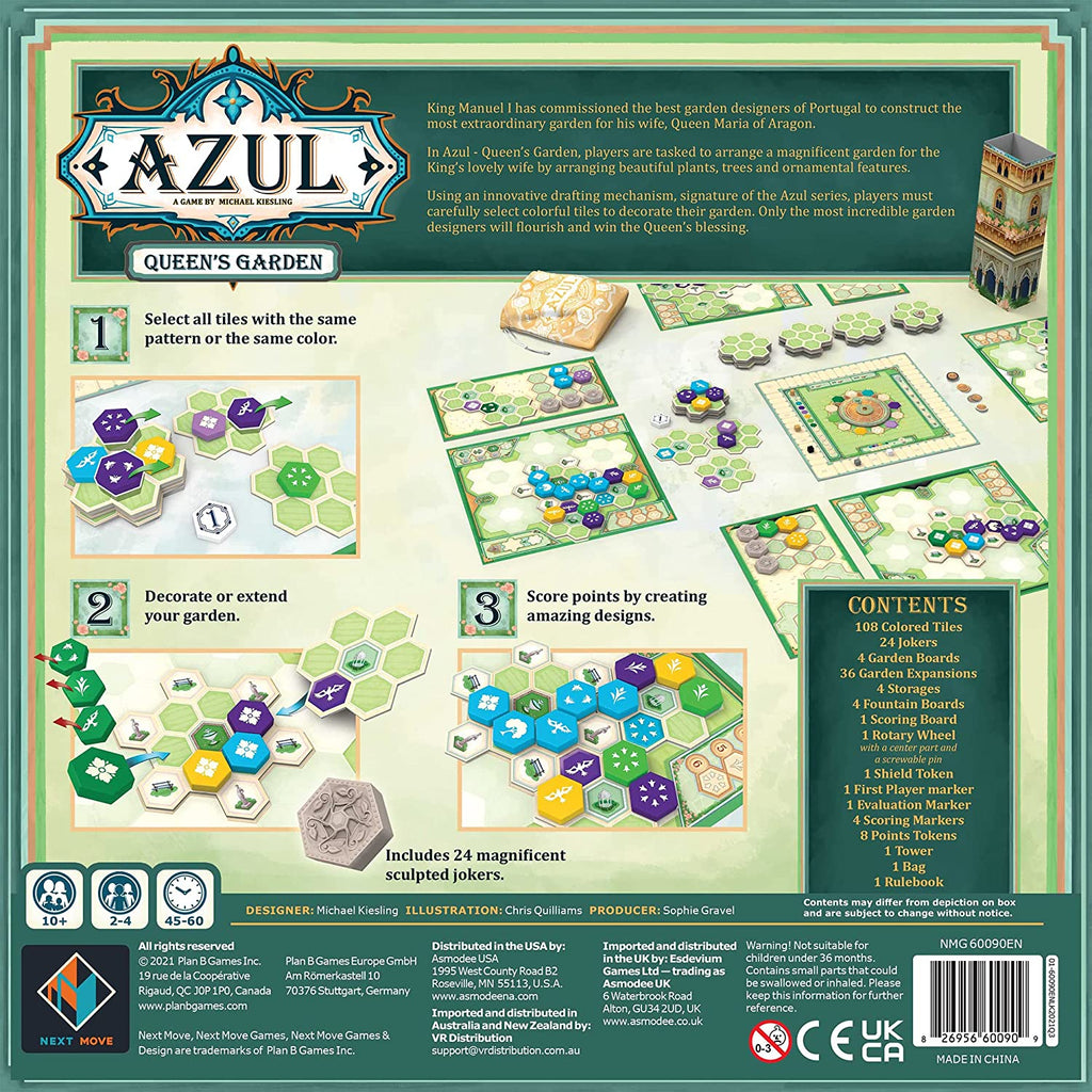 Next Move Games Azul Queen's Garden board game 2d box back with presentation