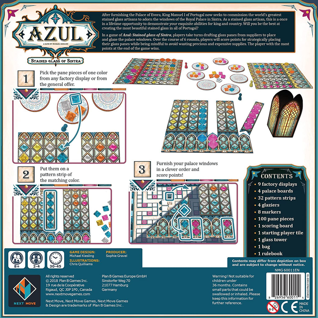 azul sintra back of the box with short instructions and description