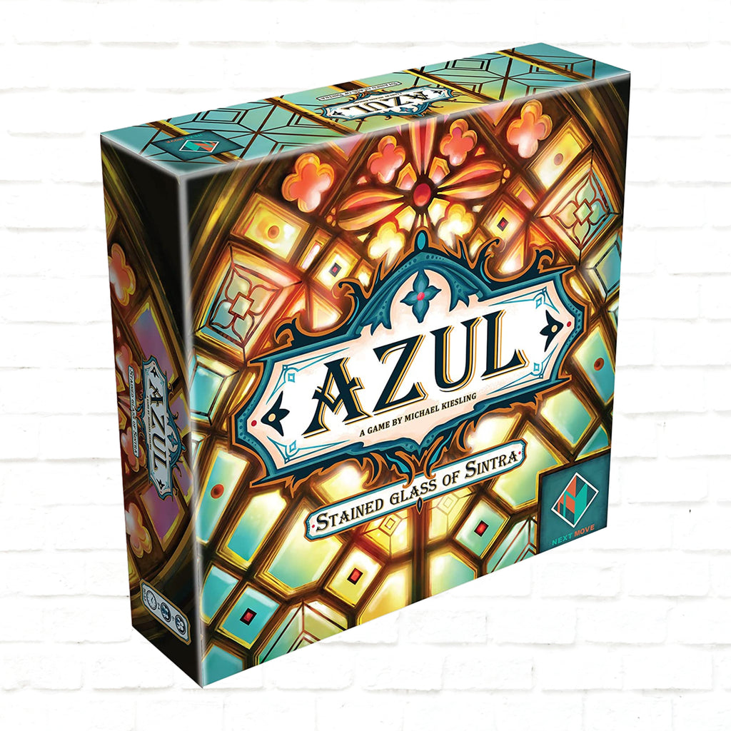 Next Move Games Azul Stained Glass of Sintra English Edition 3d cover of board game for 2 to 4 players ages 8+ and up 30-45 minutes playing timeintra board game cover