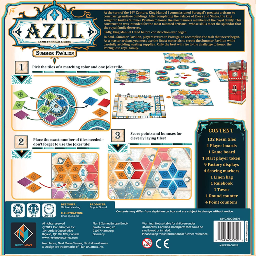 Next Move Games Azul Summer Pavilion board game 2d box back with description