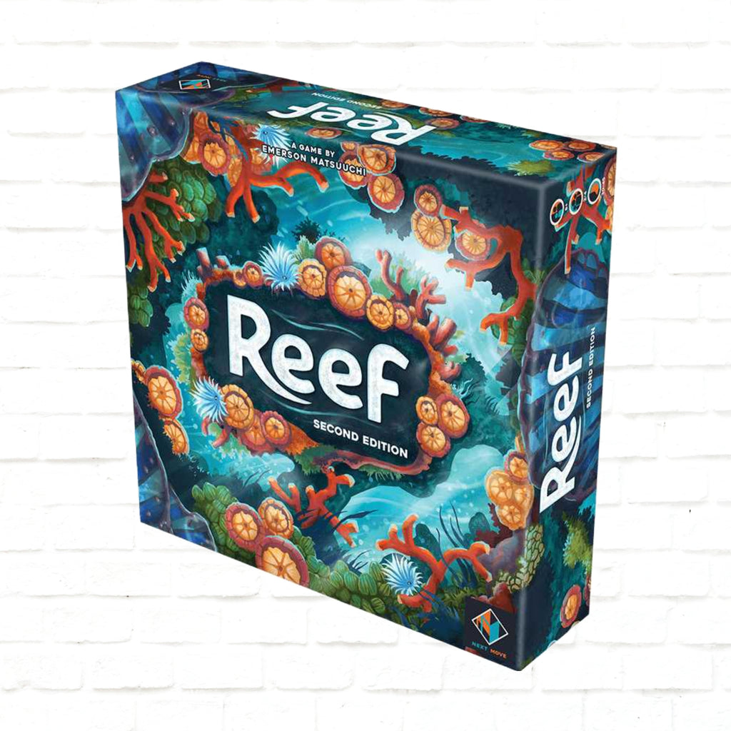 Next Move Games Reef 2.0 Second Edition English Edition 3d cover of board game for 2 to 4 players ages 8 and up playing time 30 to 45 minutes 