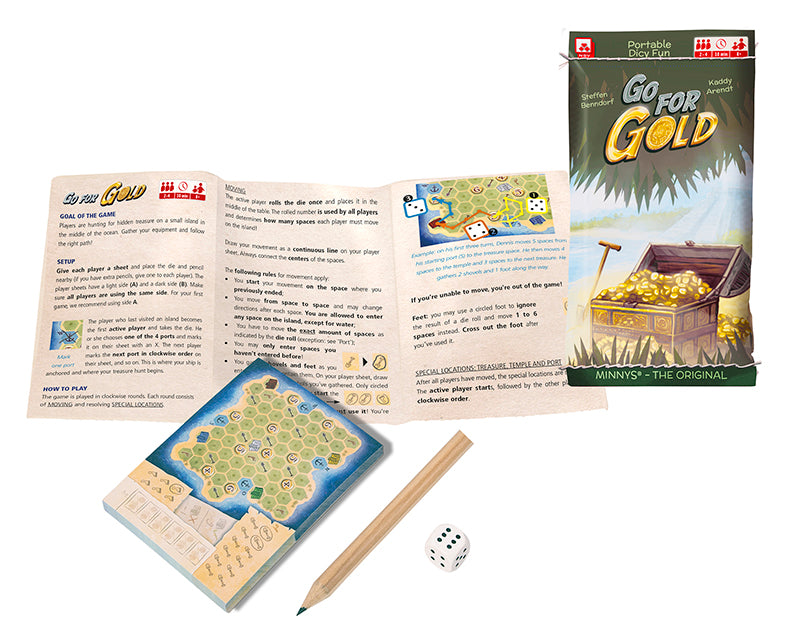 Go For Gold dice game rules and components 