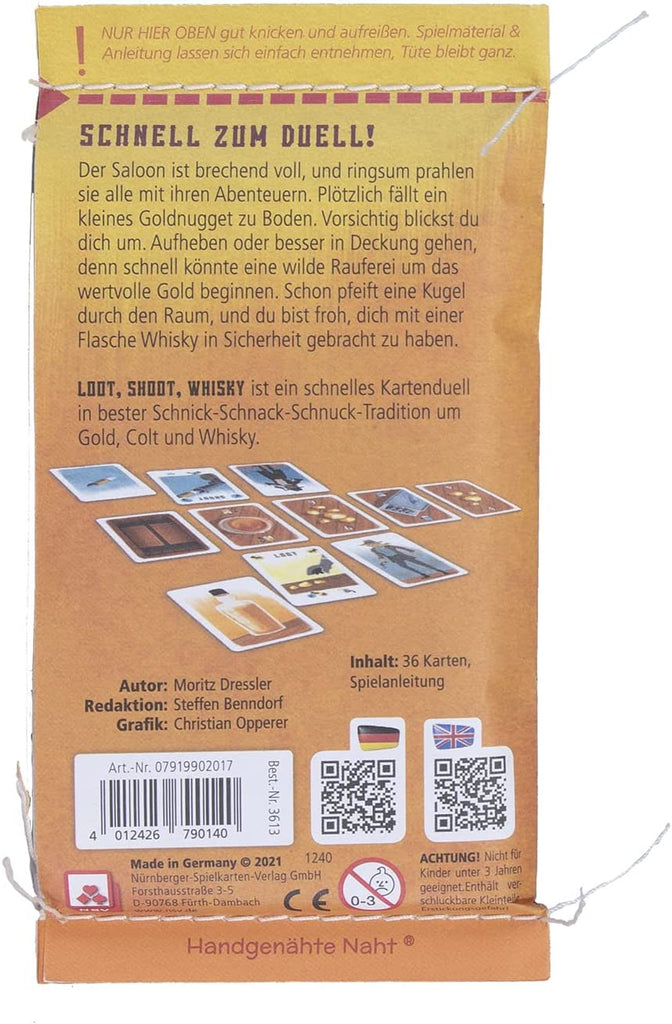 Nürnberger-Spielkarten-Verlag Loot Shoot Whisky kartenspiel box back Deutsche Ausgabe