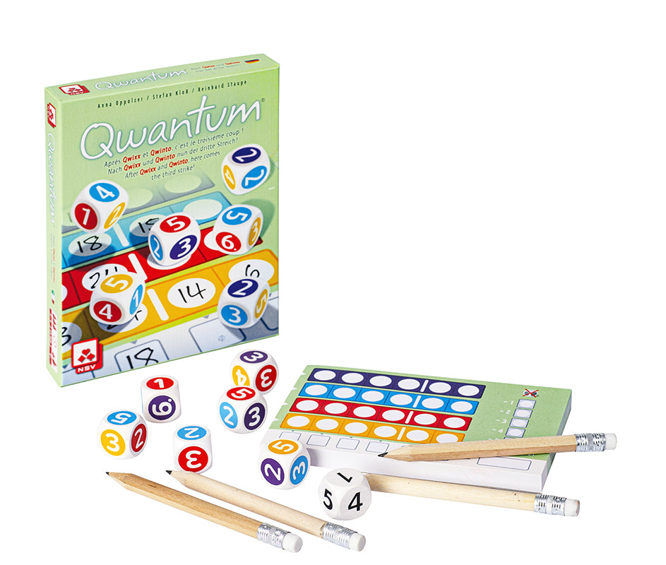 Nürnberger-Spielkarten-Verlag Qwantum dice game pencil dice and score pad components presentation