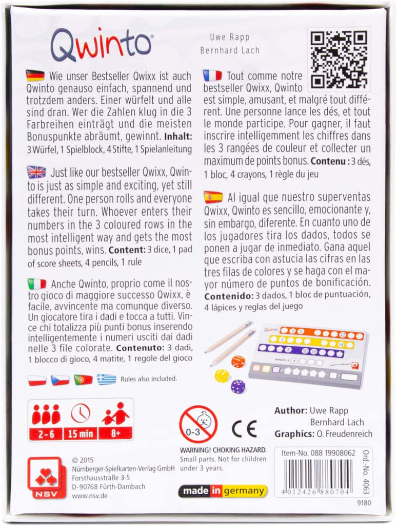 Nürnberger-Spielkarten-Verlag Qwinto dice game box back description