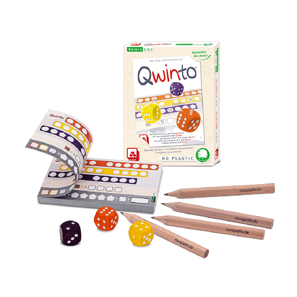 Nürnberger-Spielkarten-Verlag Qwinto Natureline International dice game pencil dice and score pad components presentation