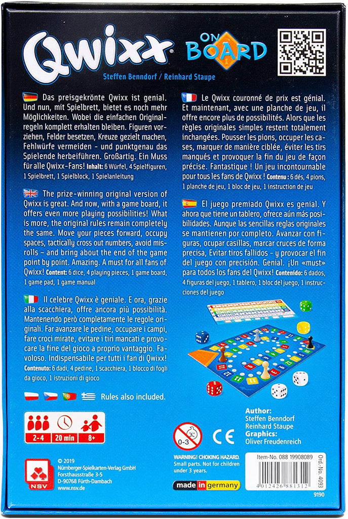 Nürnberger-Spielkarten-Verlag Qwixx On Board International dice game box back description