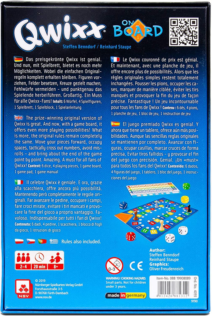 Nürnberger-Spielkarten-Verlag Qwixx On Board International dice game box back description