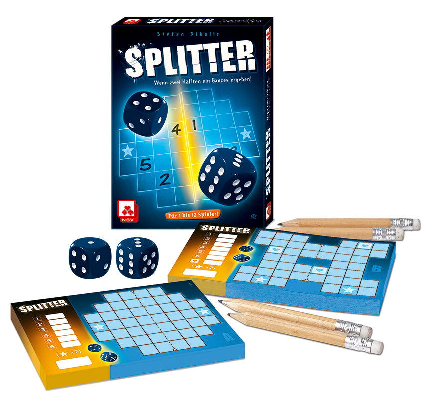 Nürnberger-Spielkarten-Verlag Splitter dice game pencils dice and score pads components presentation