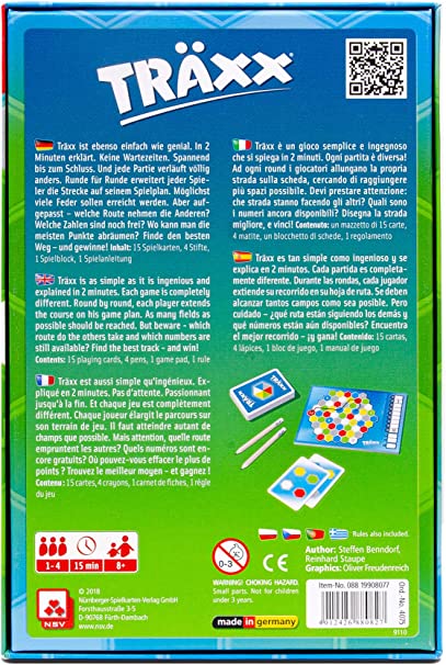 Nürnberger-Spielkarten-Verlag Träxx International card game back box description