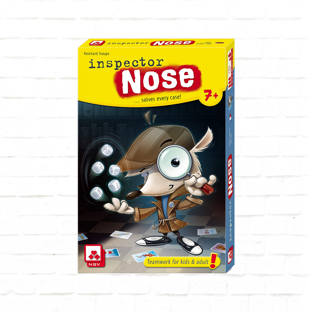 Nürnberger Spielkarten Verlag Inspector Nose International Edition dice game cover of cooperative family game for 2 to 5 players ages 7 and up