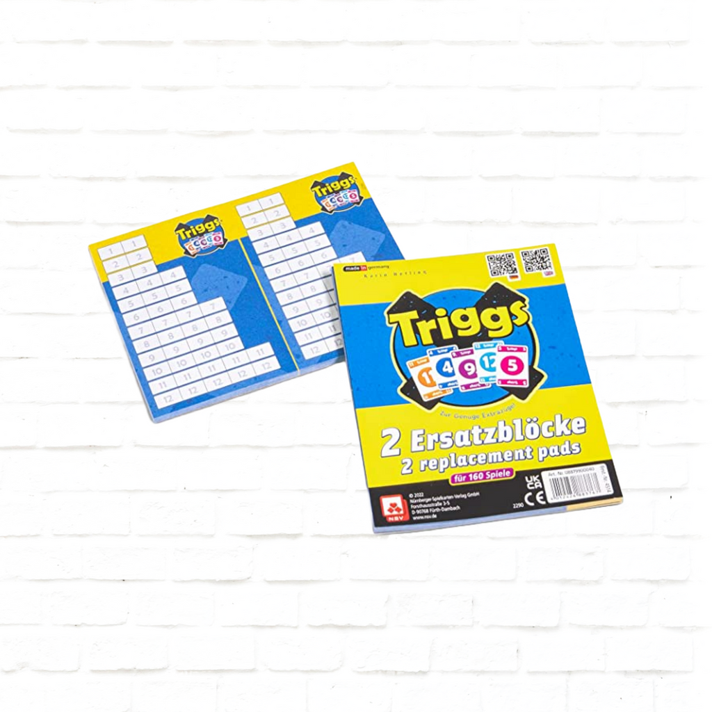 Nürnberger Spielkarten Verlag Triggs Replacement Score Pads Expansion card game cover of fast-playing game for 2 to 4 players ages 8 and up