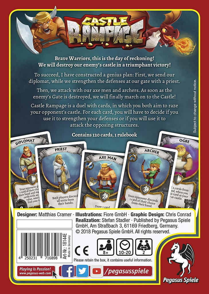 Pegasus Spiele Castle Rampage card game box back with descriptions
