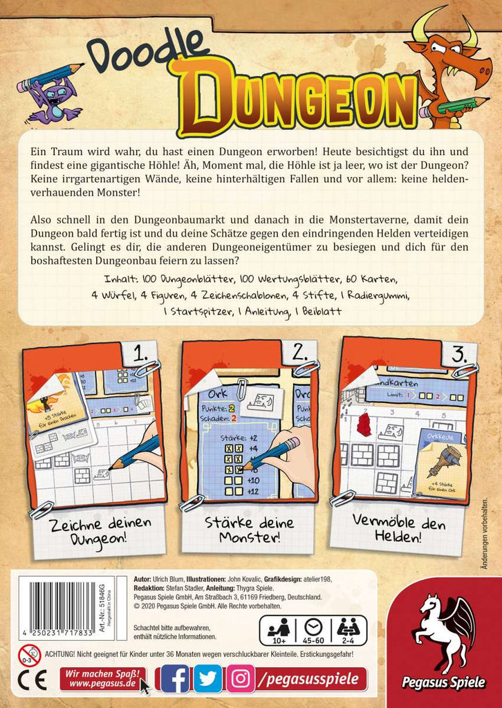Pegasus Spiele Doodle Dungeon Deutsche Ausgabe brettspiel 2d box back 