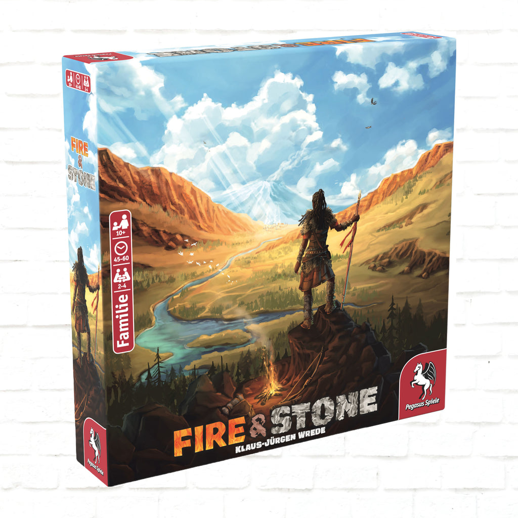 Pegasus Spiele Fire & Stone Deutsche Ausgaben 3D-Cover des Brettspiels für 2 bis 4 Spieler ab 10 Jahren mit einer Spieldauer von 45 bis 60 Minuten