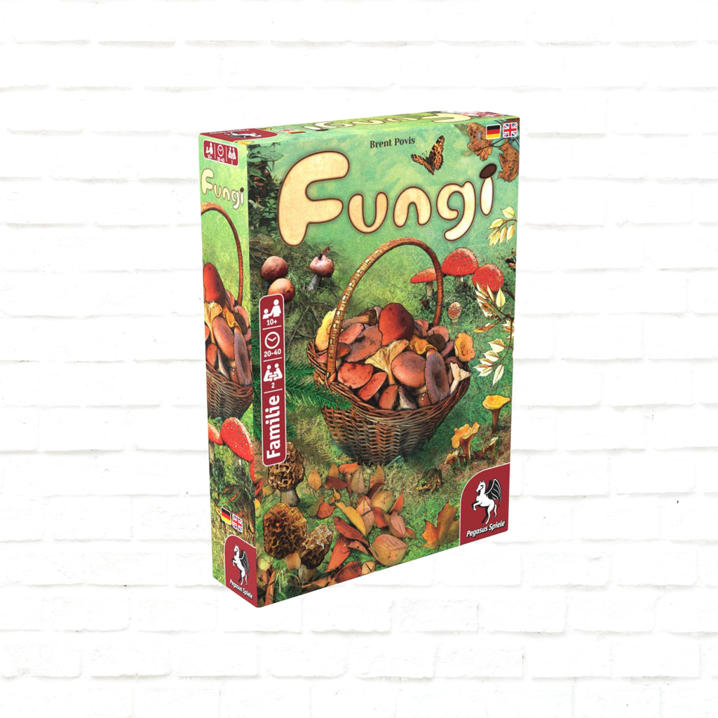 Pegasus Spiele Fungi English-German Edition 3d cover of the card game for 2 players ages 10 and up with playing time 20 to 40 minutes