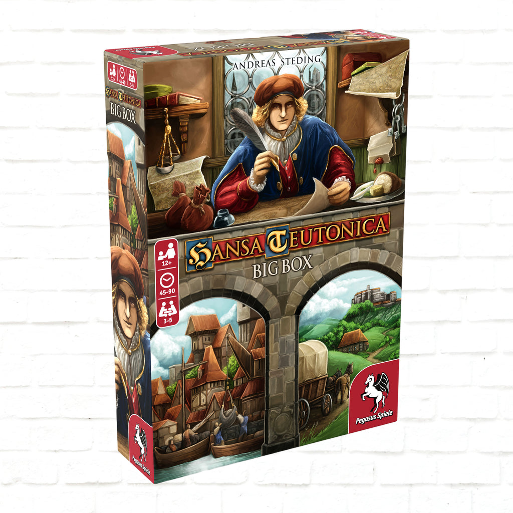 Pegasus Spiele Hansa Teutonica Big Box English-German Edition 3d cover of the board game for 3 to 5 players ages 12 and up with playing time 45 to 90 minutes
