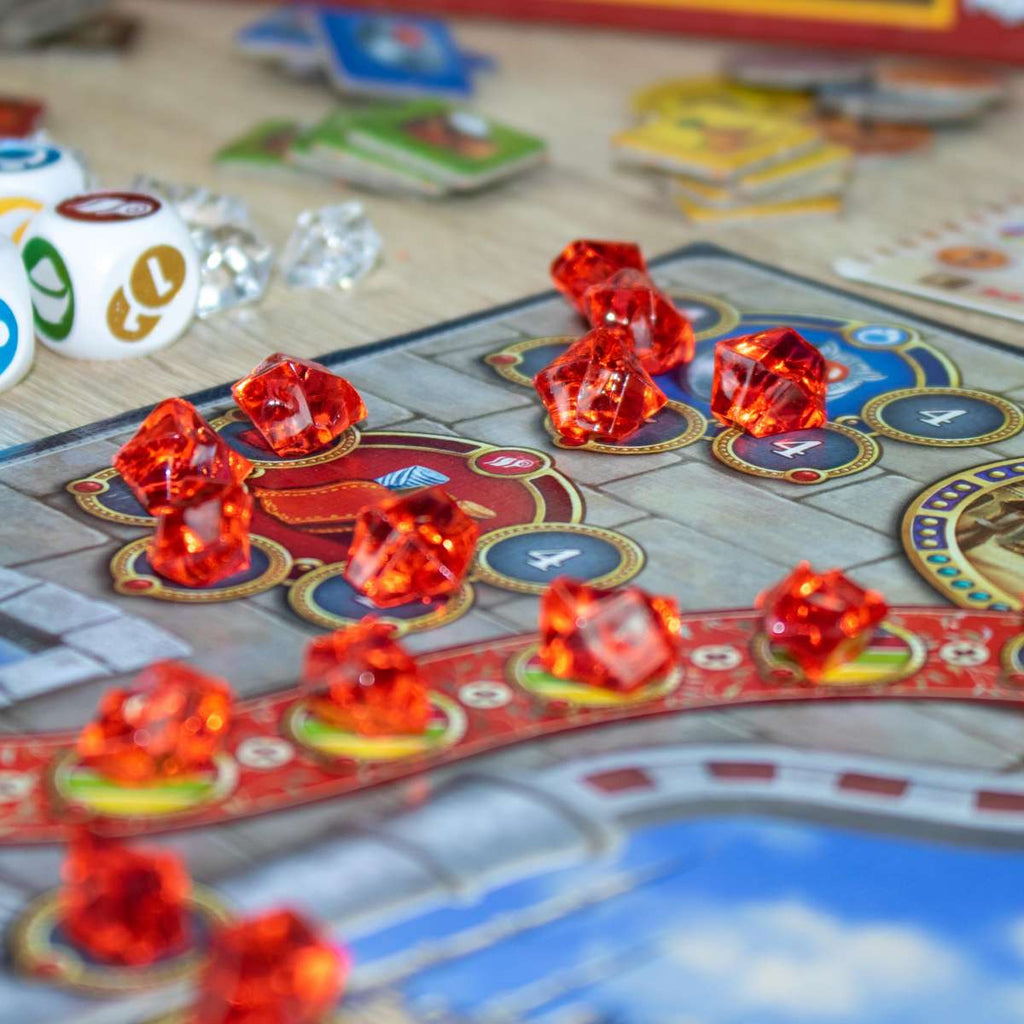 Pegasus Spiele Istanbul the dice game rubies and dice components close up photo shot