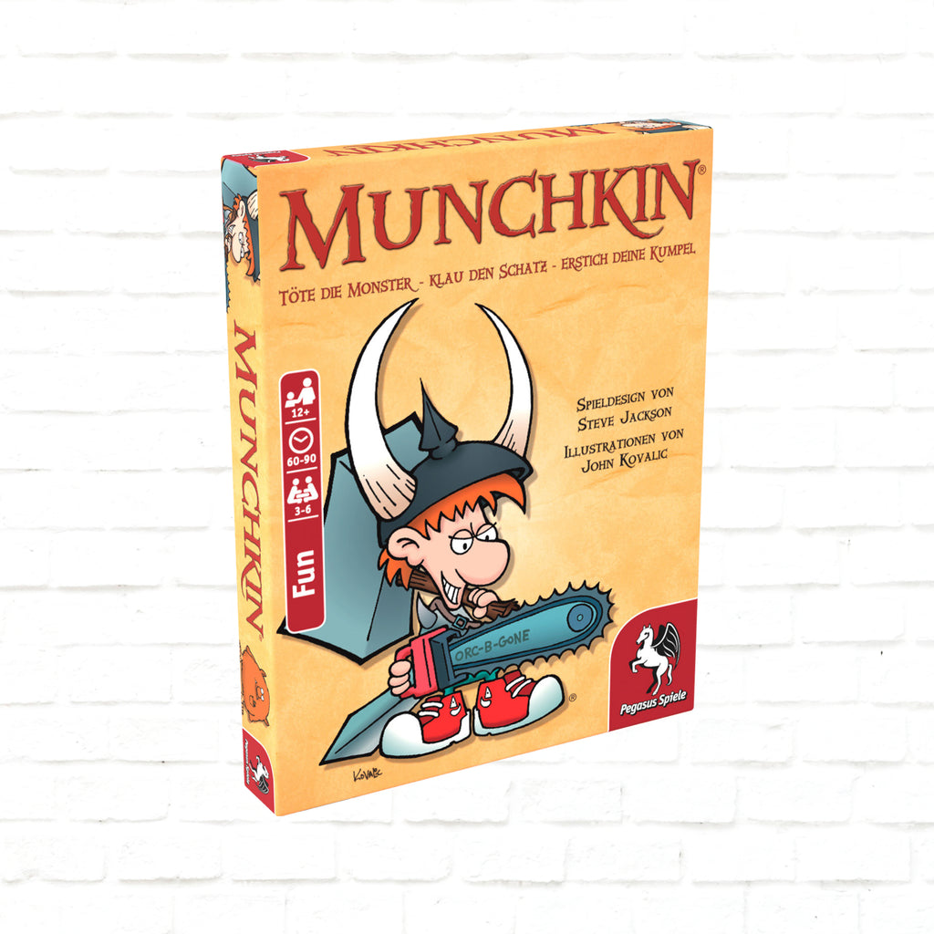 Steve Jackson Games Munchkin Deutsche Ausgabe 3D-Cover eines Kartenspiels für 3 bis 6 Spieler ab 12 Jahren Spieldauer 60 bis 90 Minuten