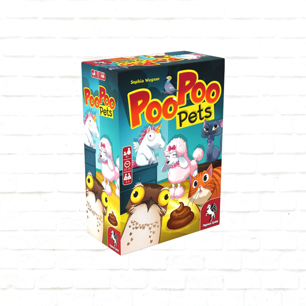Pegasus Spiele Poo Poo Pets English German Edition 3d cover of the dice game for 2 to 4 players ages 8 and up with playing time 15 to 25 minutes