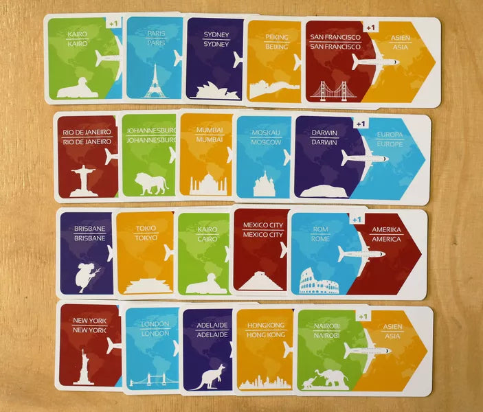Pegasus Spiele Round the World card game contents in the game