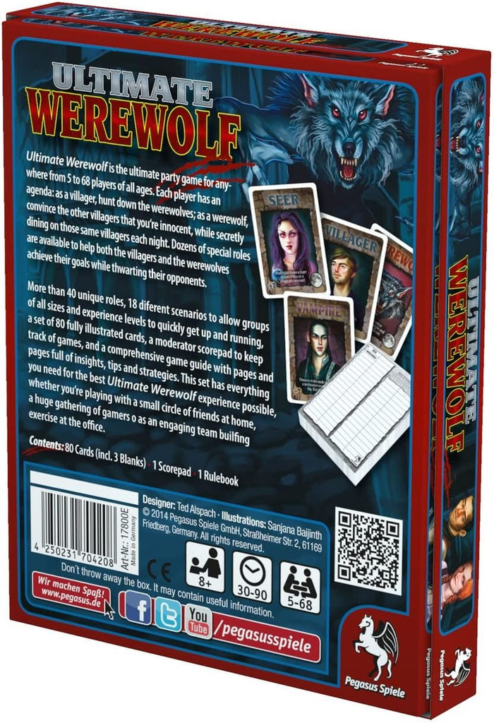 Pegasus Spiele Ultimate Werewolf card game box back of English Edition