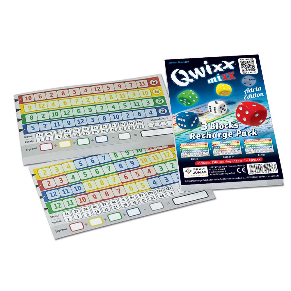 Pravi Junak Qwixx Mixx Recharge Pack Adria Edition Expansion dice game bingo rainbow and basic scoring blocks