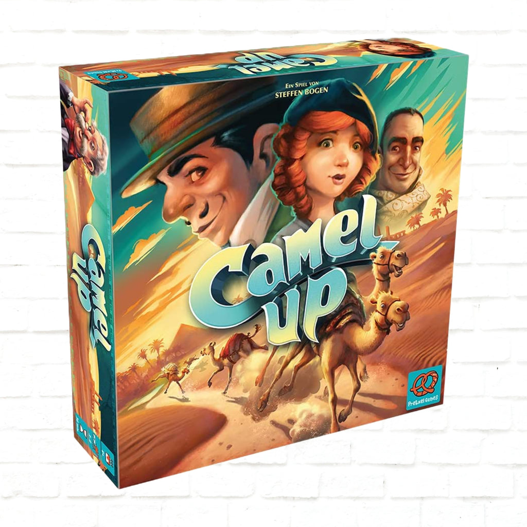 Pretzel Games Camel Up Second Edition Deutsche Ausgabe 3D-Cover des Brettspiels für 3 bis 8 Spieler ab 8 Jahren Spieldauer 30 bis 45 Minuten