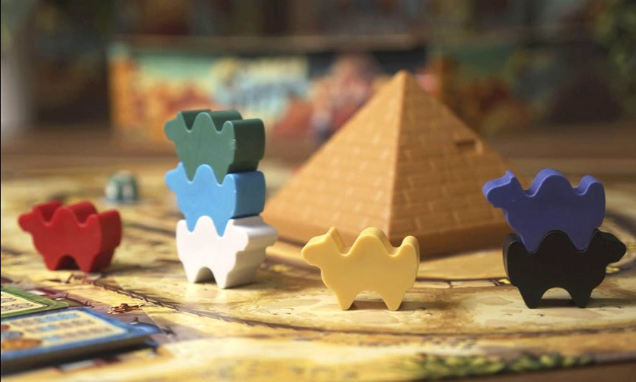 Pretzel Games Camel Up Second board game camel meeples and 3d pyramid