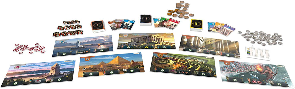 7 wonders board game all contents including coins and wonders