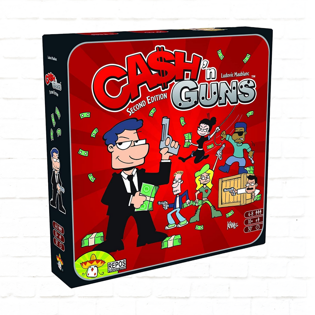 Repos Production Cash 'n Guns 2nd Edition board game cover of funny party card game