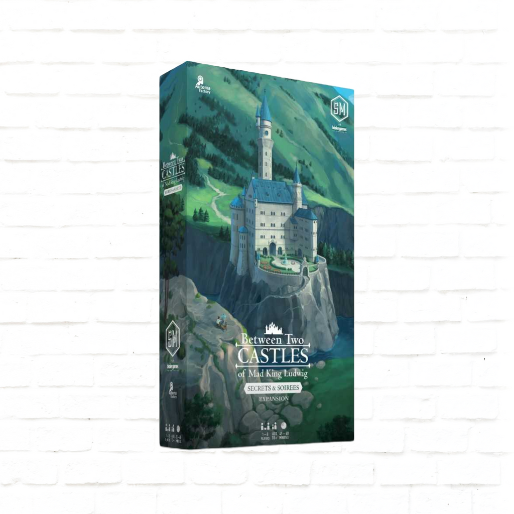 Stonemaier Games Between Two Castles of Mad King Ludwig Secrets and Soirees expansion board game 3d cover