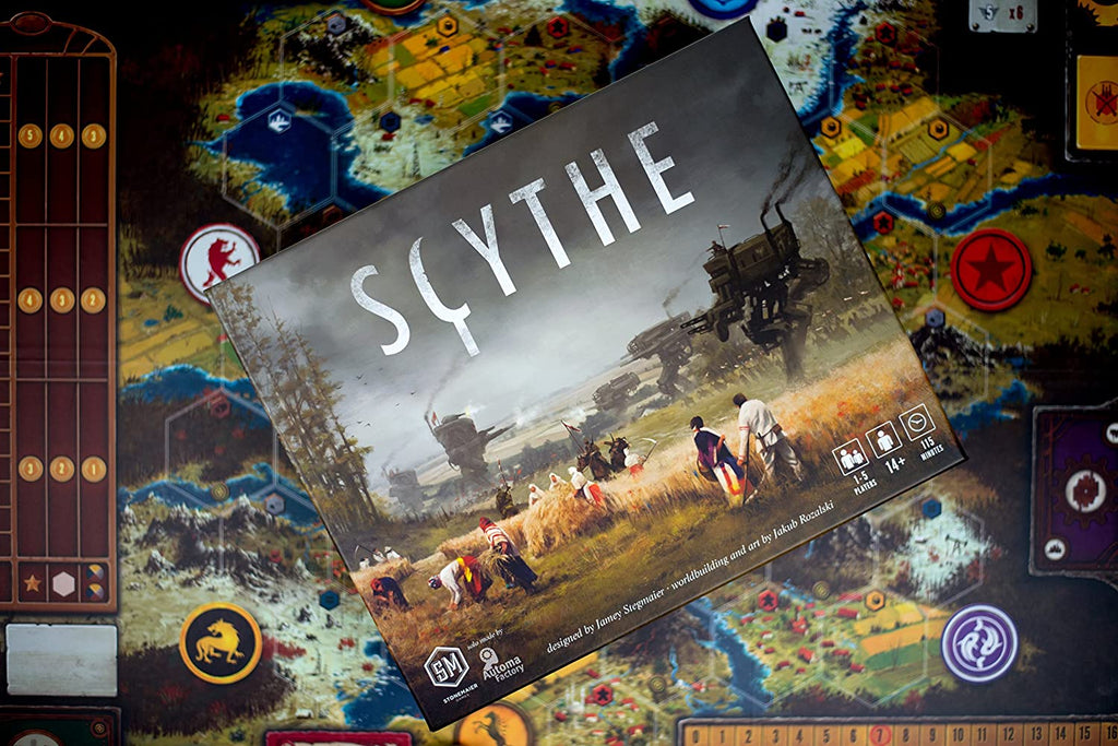 Stonemaier Games Scythe board game English Edition bird's eye photo of the cover
