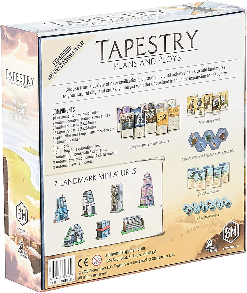 Stonemaier Games Tapestry Plans and Ploys board game Expansion English Edition 3d box back