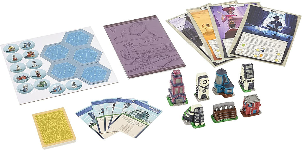 Stonemaier Games Tapestry Plans and Ploys board game Expansion English Edition components displayed