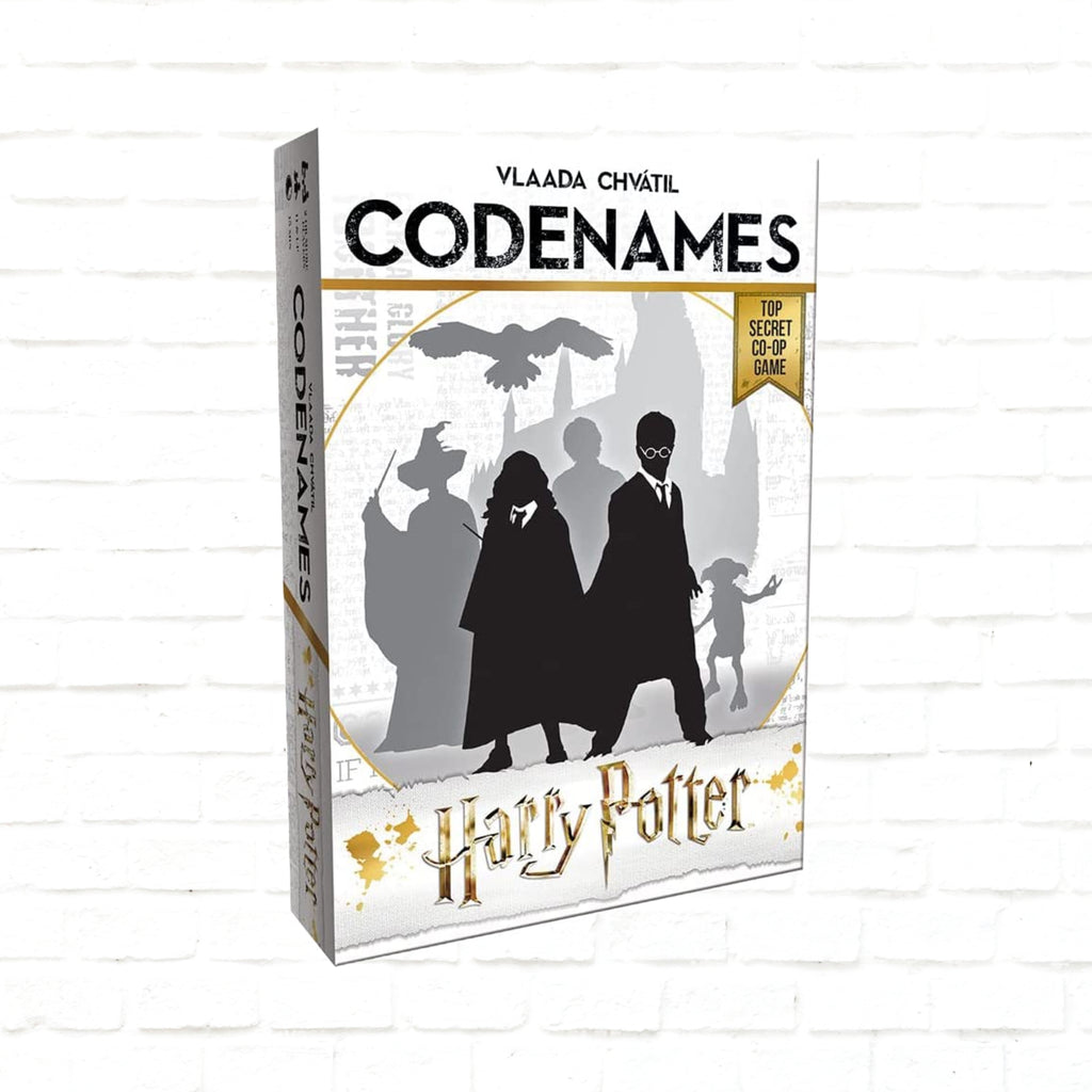 USAOPOLY Codenames Harry Potter English Edition 3d cover of a card game for 2/4 to 8+ players ages 11 and up playing time 15 minutes