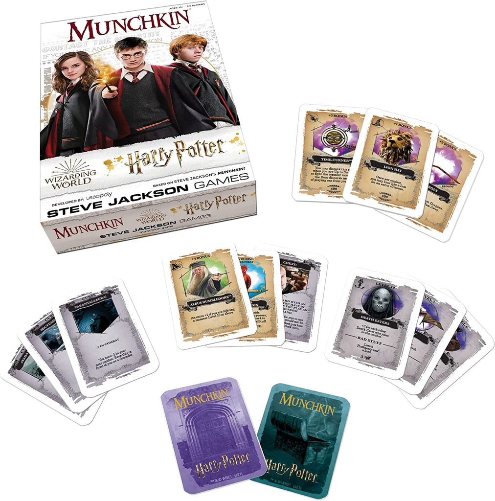USA-OPOLY Munchkin Harry Potter box and card components displayed