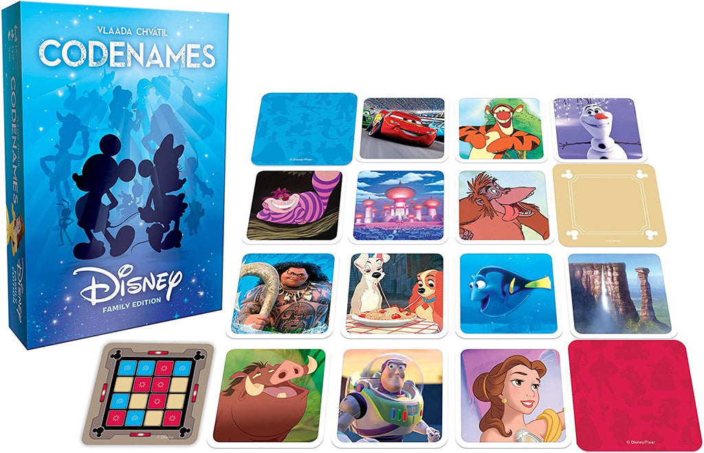 USAOPOLY Codenames Disney Family Edition card game setup for play