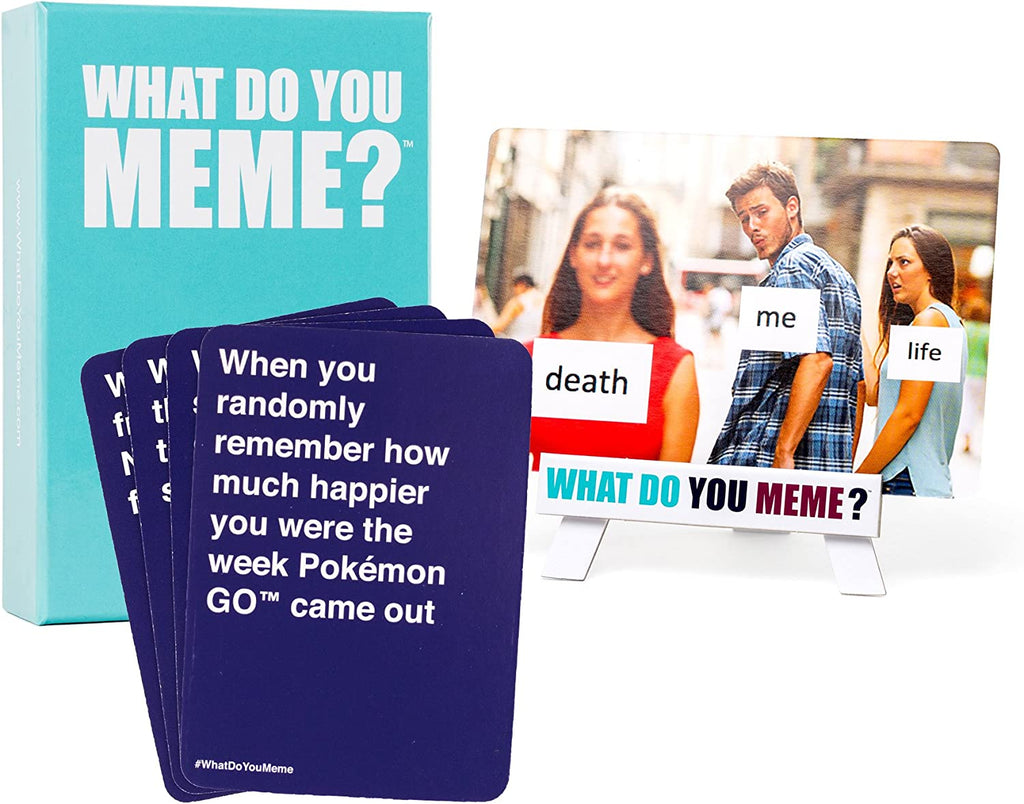 What Do You Meme? Fresh Memes Expansion Pack #1 card game caption card presented with photo card displayed of a death me and life meme