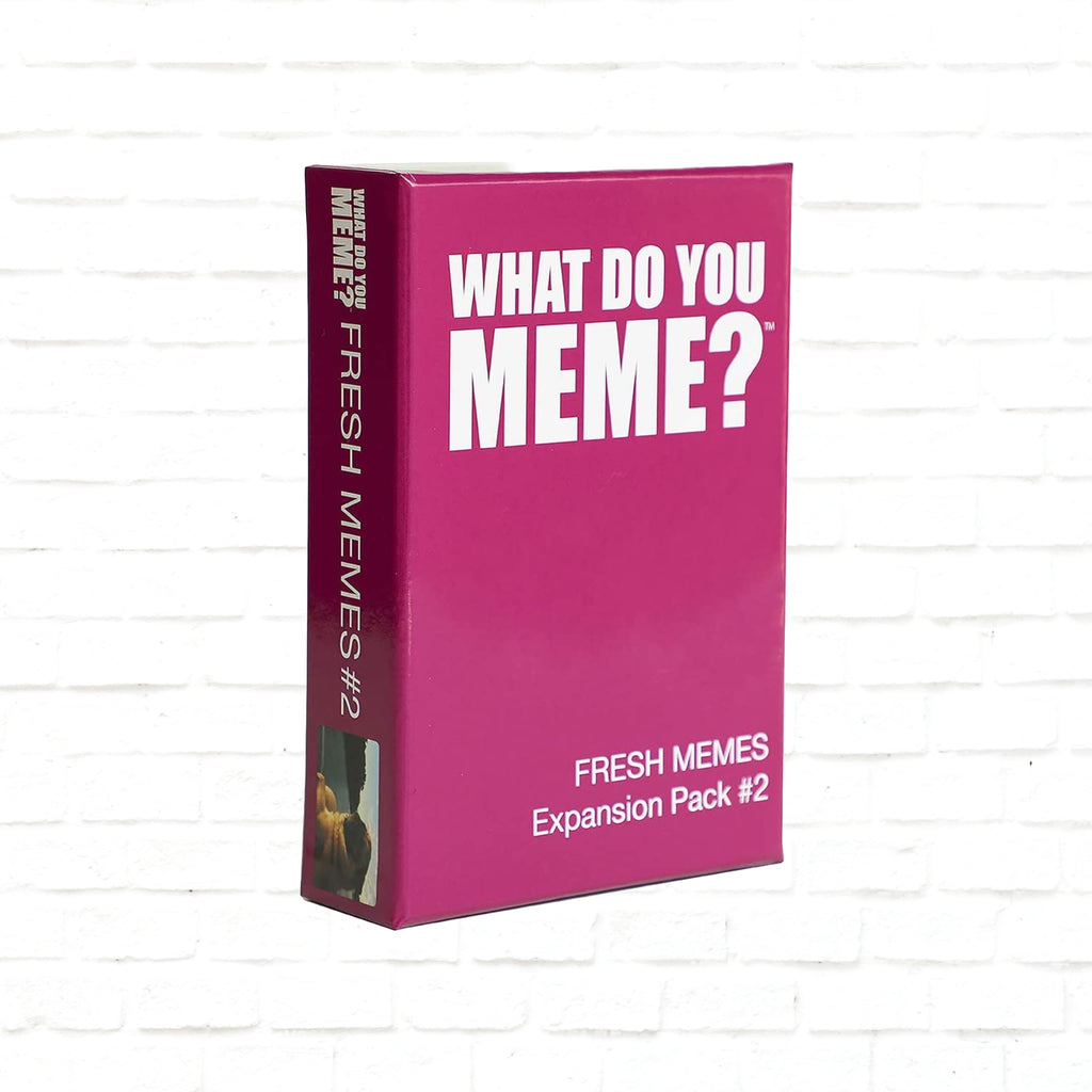 What Do You Meme? Fresh Memes Expansion Pack #2 English edition 3d cover of card game for 3 to 20+ players ages 17+ and up 30 to 90 minutes playing time