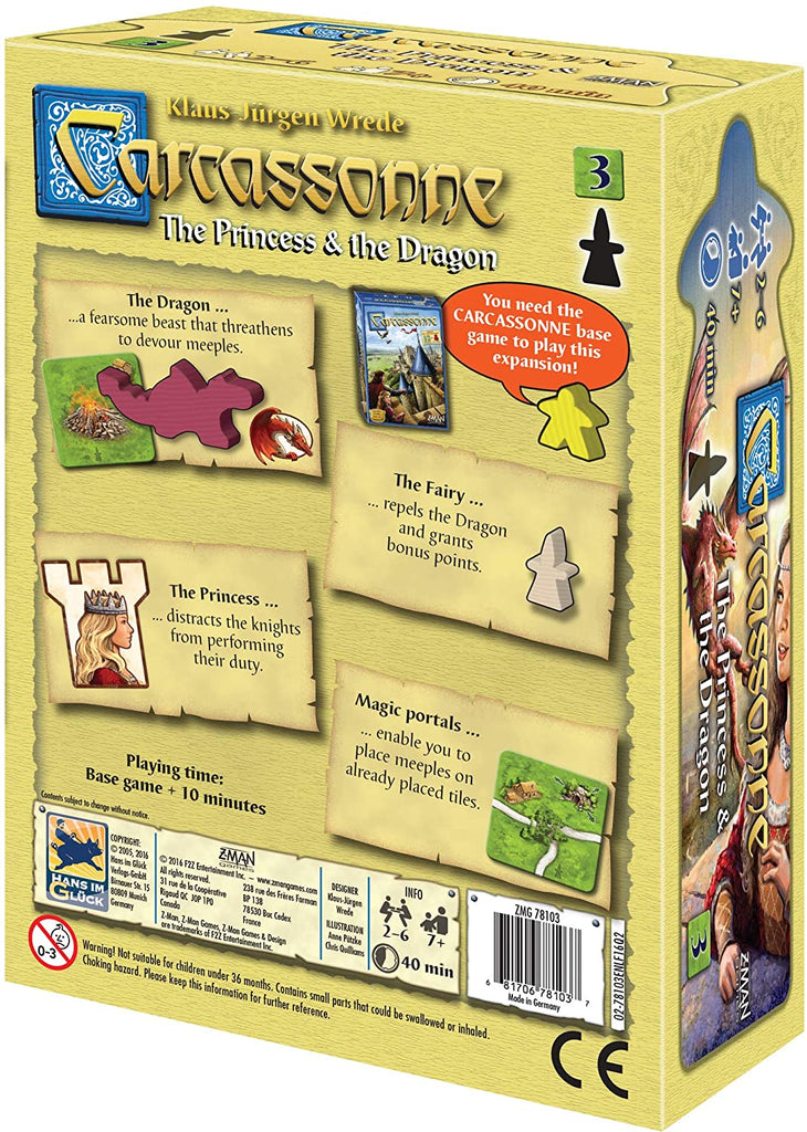 Z-Man Games Carcassonne #3 The Princess and the Dragon board game expansion box back with description