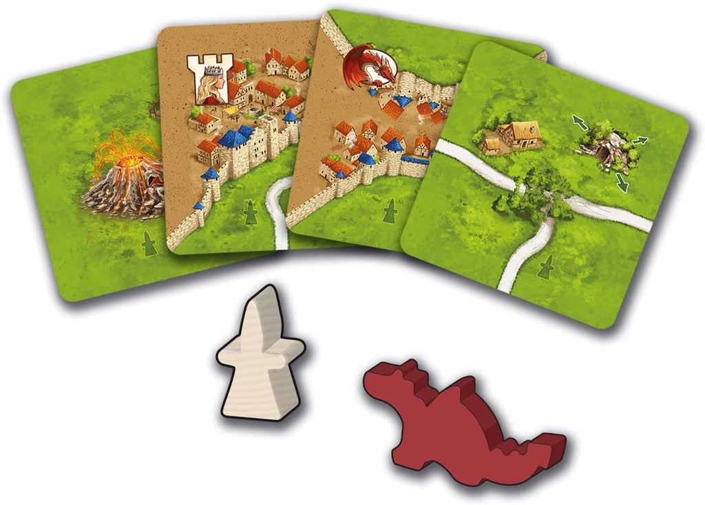 Z-Man Games Carcassonne #3 The Princess and the Dragon board game expansion a dragon meeple and new special tiles with princess in the city