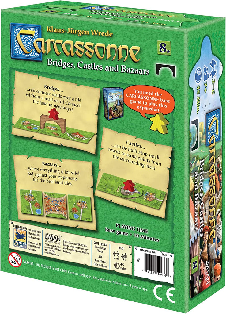 Z-Man Games Carcassonne #8 Bridges, Castles and Bazaars expansion board game box back