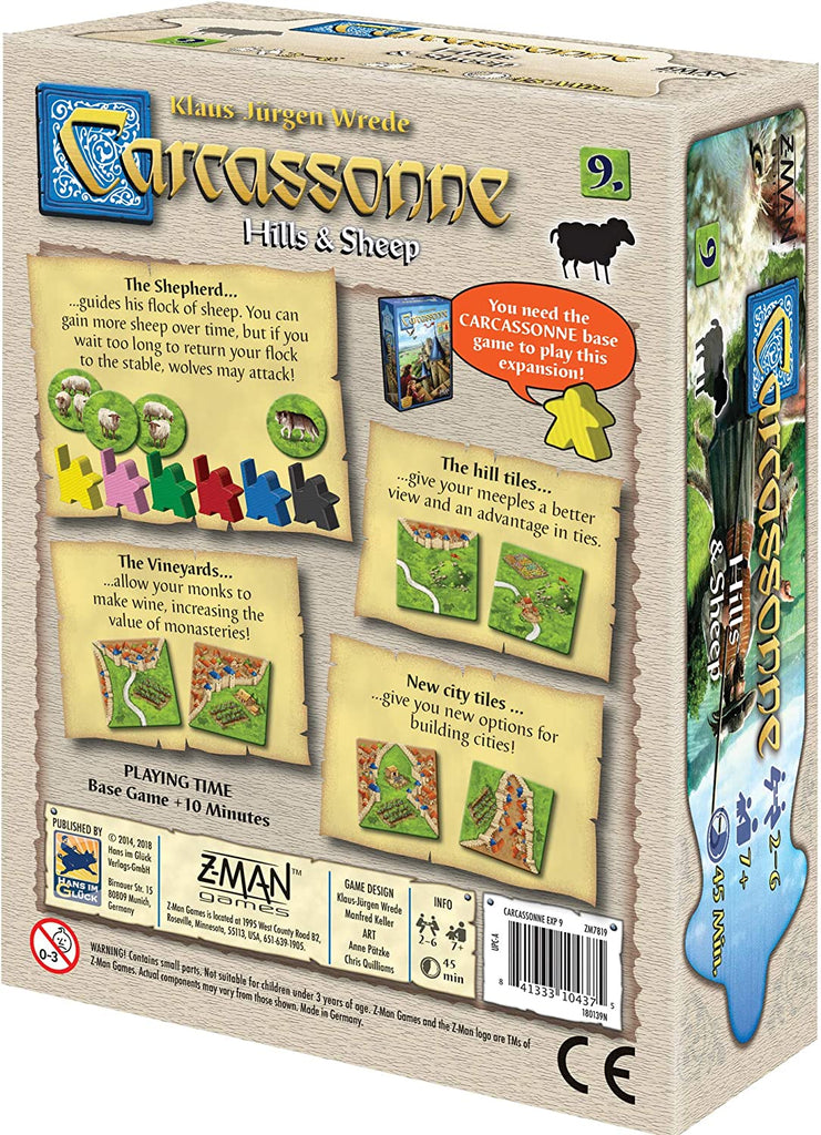 Z-Man Games Carcassonne #9 Hills and Sheep board game expansion box back