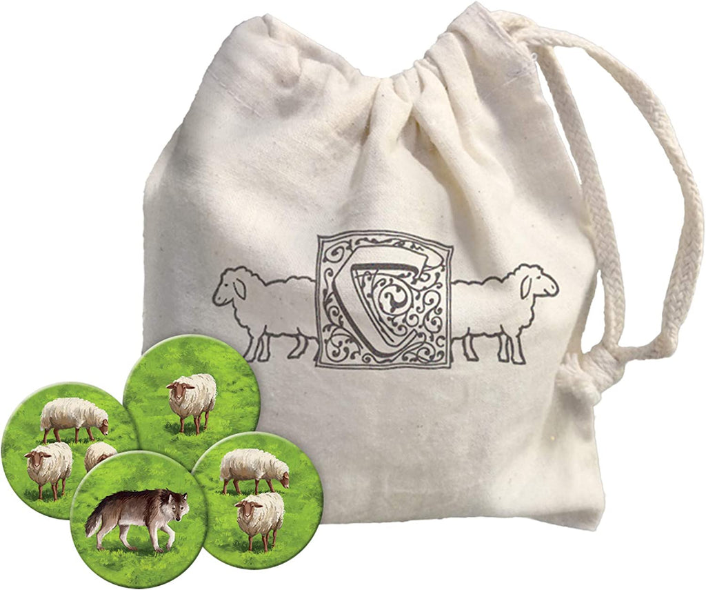Z-Man Games Carcassonne #9 Hills and Sheep expansion board game bag and sheep plus wolf tokens
