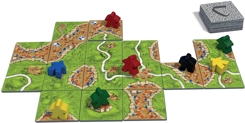 Carcassonne board game beginning of a 5 player gameplay